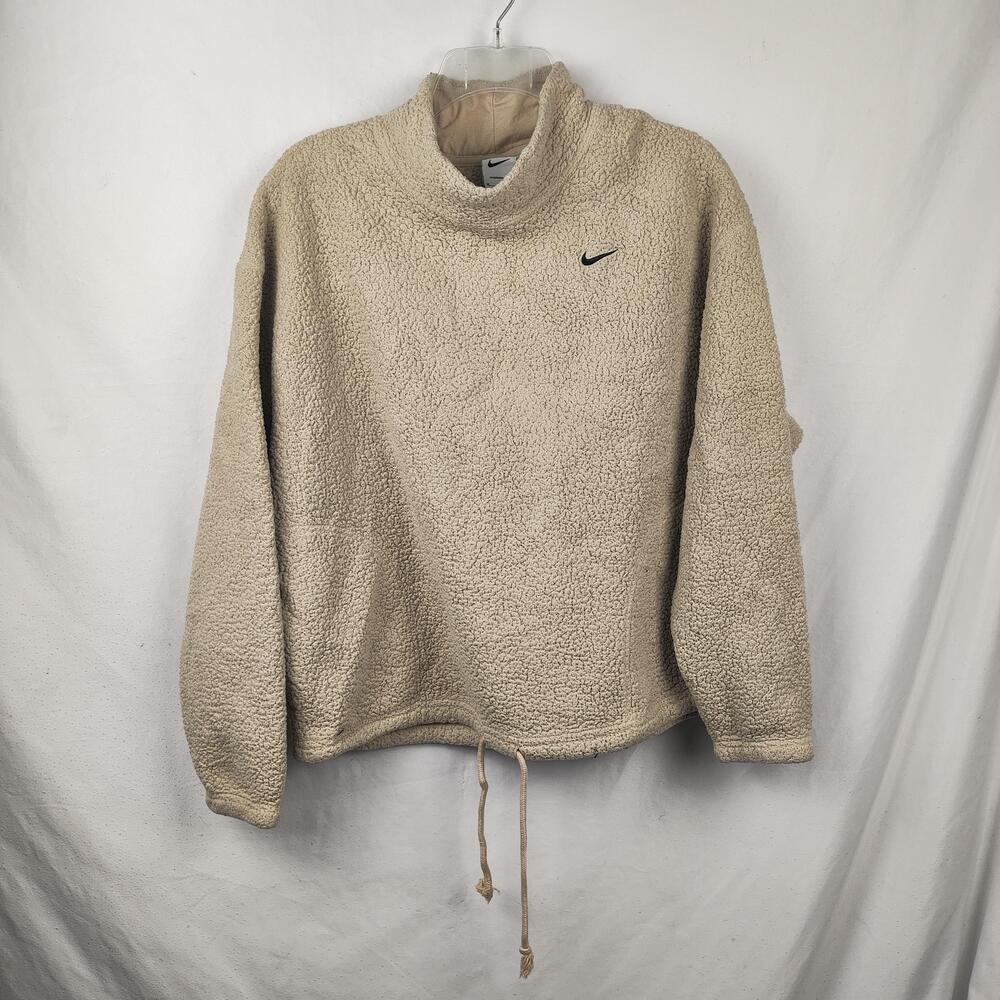 Nike Sweatshirt Womens Medium Beige Therma-FIT Fleece Mock Neck Pullover